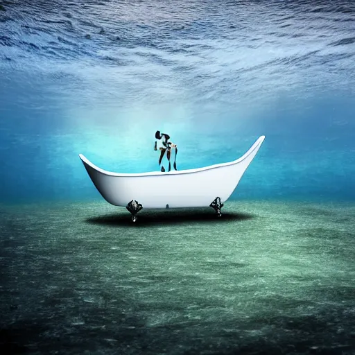 Image similar to photo of a bathtub with the surface of water visible in it. the whole scene is underwater