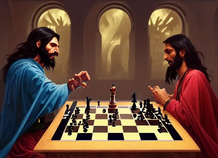 Walter white and Jesse pinkman play chess, dark room,, Stable Diffusion