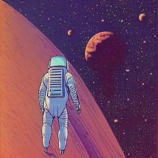 Prompt: astronaut meditating in front of an alien ethereal geometry, art by moebius