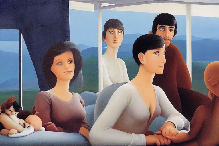 Image similar to beautiful painting of friends, beautiful faces, sitting on the edge, cute, soft light, digital painting by ralph mcquarrie and diane arbus and belotto bernardo