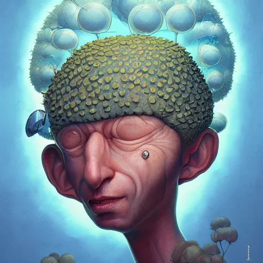 Image similar to gediminas pranckeviciusinfected mushrooms mohawk projector portrait by gaston bussierre and charles vess and james jean and erik jones and rhads, inspired by rick and morty, epic, funny, huge scale, beautiful fine face features, intricate high details, sharp, ultradetailed