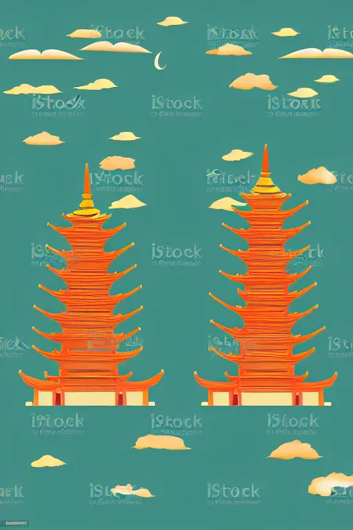 Image similar to minimalist boho style art of colorful quanzhou, twin stone pagodas at kaiyuan temple, llustration, vector art