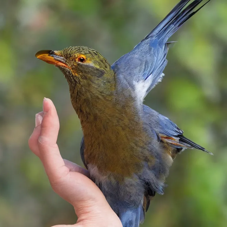 Prompt: a bird in hand is worth two in the bush, highly detailed, 8 k resolution