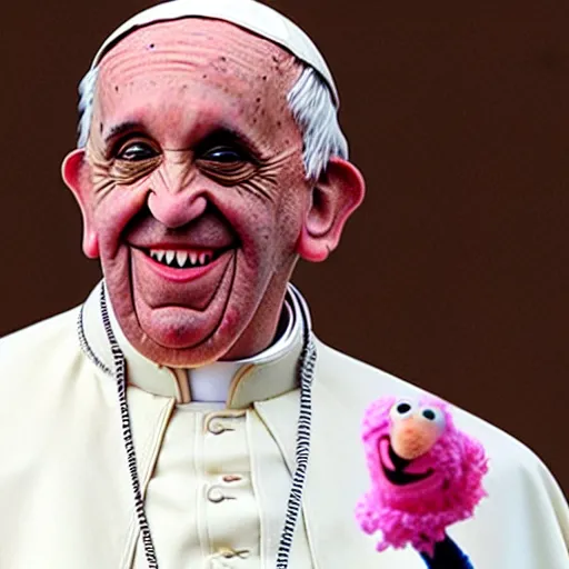 Prompt: pope francis as a muppet. highly detailed felt. hyper real photo. 4 k.