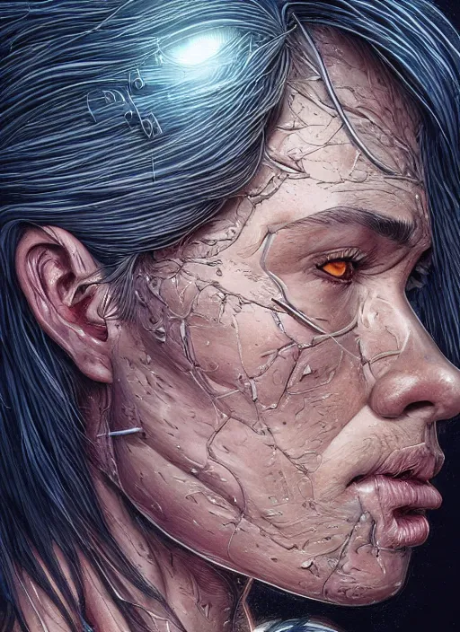 Image similar to a stupid head with highly detailed realistic diged nails, pain, light effect, hyper detailed, intricate, elegant, highly detailed, digital painting, artstation, concept art, matte, sharp focus, illustration, by dan mumford, yusuke murata, makoto shinkai, ross tran