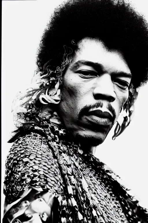 Image similar to photo of jimi hendrix styled by nick knight posing, showstudio, face close up, vogue magazine, 1 9 7 0, canon, highly realistic. high resolution. highly detailed. dramatic. 8 k. 4 k