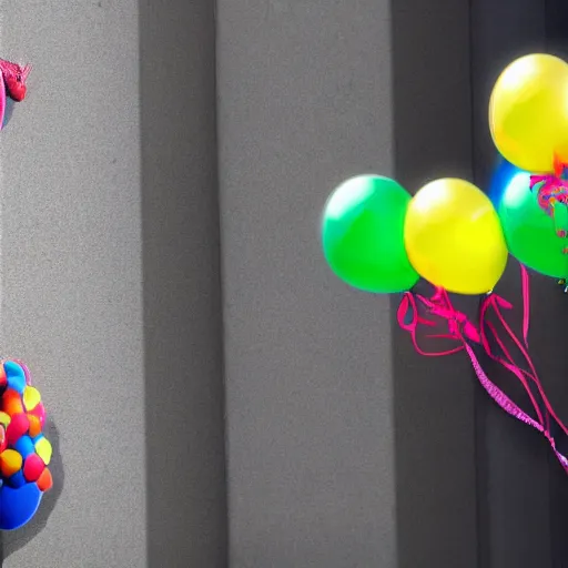 Prompt: lizard Hillary Clinton looking at brightly colored balloons, photo, detailed, 4k