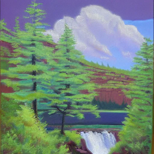 Prompt: ricketts glen, oil on canvas, by bob ross