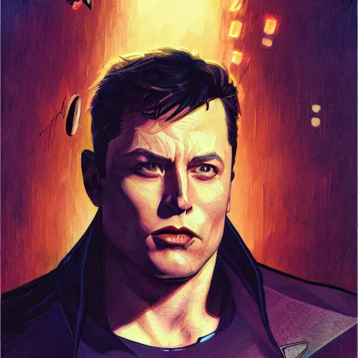 Image similar to batman but it elon musk by Stanley Artgerm Lau, greg rutkowski, thomas kindkade, alphonse mucha, loish, norman Rockwel