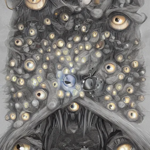 Image similar to Minion with many many many eyes, many wings, Digital Illustration, many eyes, deviantart, eyes, trending on artstation, so many eyes, Angelarium, EYES, 4k