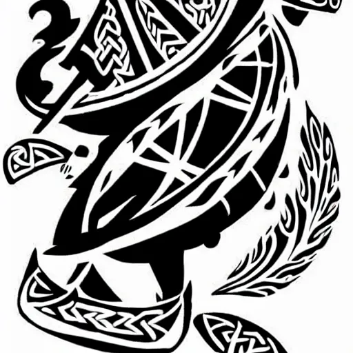 Image similar to tattoo design, stencil, viking, boat