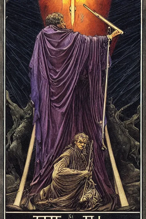 Prompt: the flute tarot card by wayne barlowe and austin osman spare