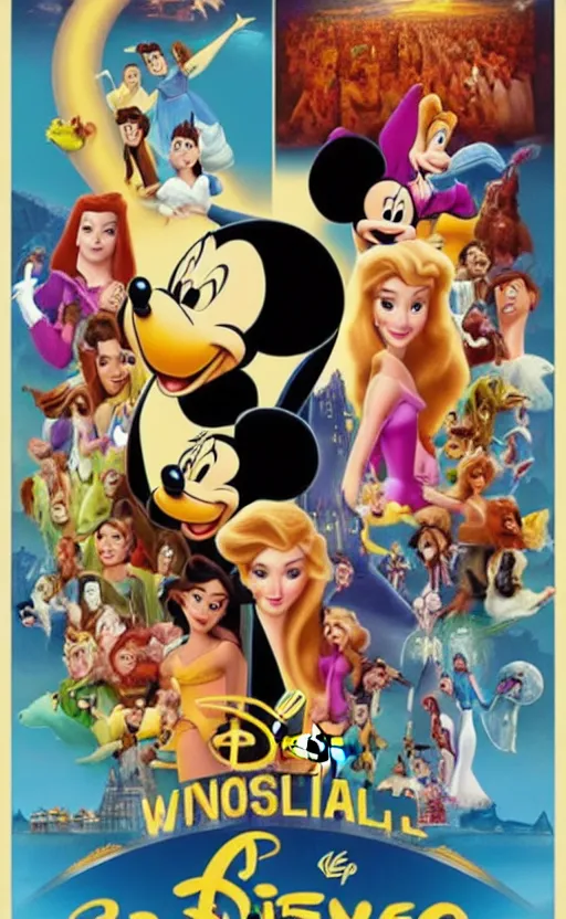 Image similar to a poster for a really awful Disney movie, iconic logo