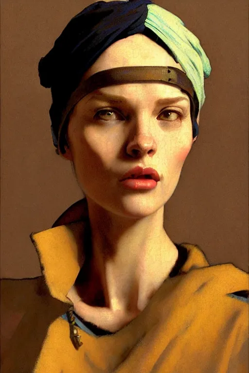 Image similar to full character portrait half - life 2 team fortress 2 video game character art not the girl with the pearl earring character design, painting by gaston bussiere, katsuya terada, nc wyeth, greg rutkowski, craig mullins, vermeer, frank frazetta, mucha, tom of finland, trending on artstation, jeffery catherine jones