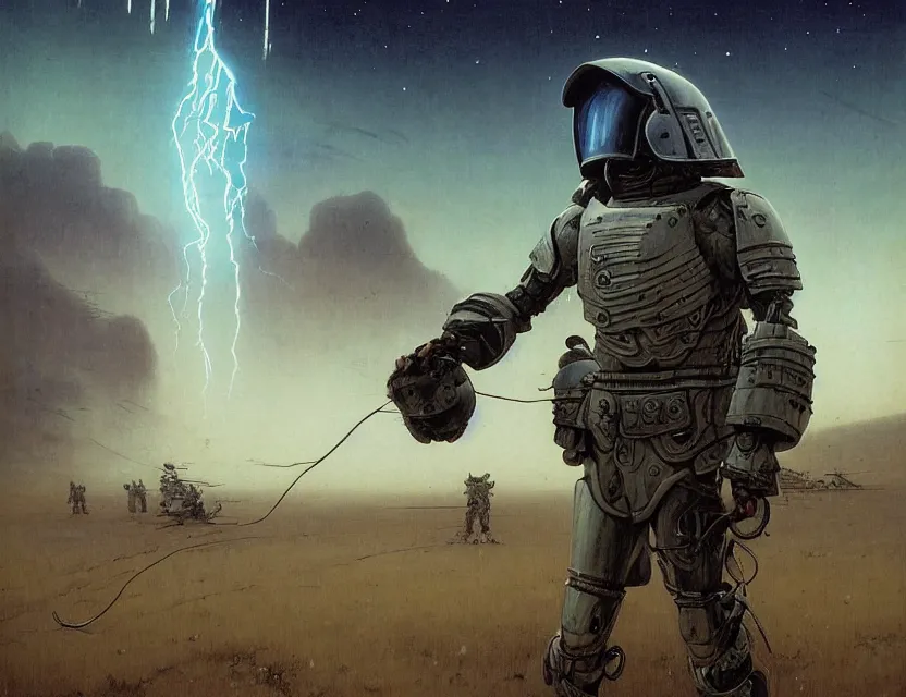 Image similar to a detailed portrait painting of a lone shock trooper in combat armour and visor. cinematic sci-fi poster. Flight suit and wires, accurate anatomy. Samurai influence, knight influence. fencing armour. portrait symmetrical and science fiction theme with lightning, aurora lighting. clouds and stars. Futurism by moebius beksinski carl spitzweg moebius and tuomas korpi. baroque elements. baroque element. intricate artwork by caravaggio. Oil painting. Trending on artstation. 8k