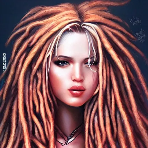 Prompt: a flawless female beauty with blonde and red dreadlocks by artgerm, dramatic lighting