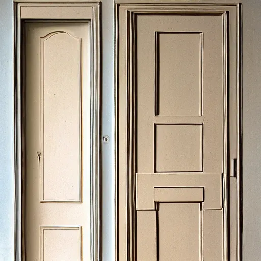 Prompt: Cream-colored plaster doors by Giorgio de Chirico