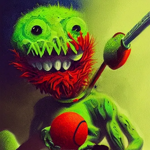 Image similar to a tennis ball monsters , digital art, fantasy, magic, trending on artstation, ultra detailed, professional illustration by Basil Gogos