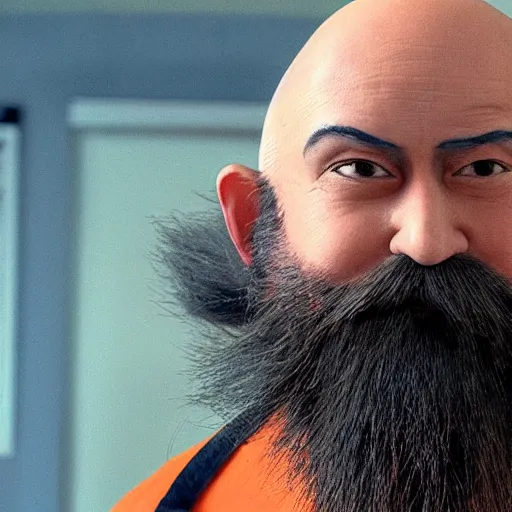 Image similar to bald man with a bright orange beard in studio ghibli movie