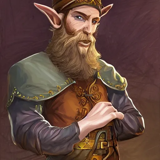 Image similar to Tarski Fiume, timid half-elf Time Wizard with short brown hair and a beard, iconic character art by Wayne Reynolds for Paizo Pathfinder RPG