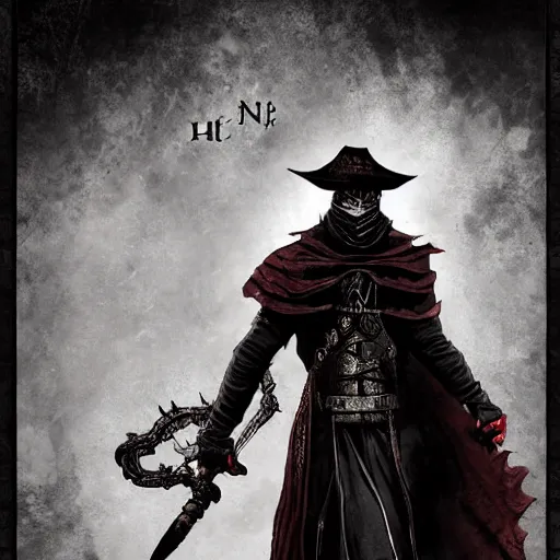 Image similar to Magic the gathering card of Male Victorian Gothic Ninja, with text, hd, intricate, bloodborne, 8k, digital art