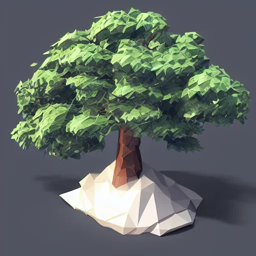 Image similar to a low poly 3d object of the tree used in mobile game, large and majestic