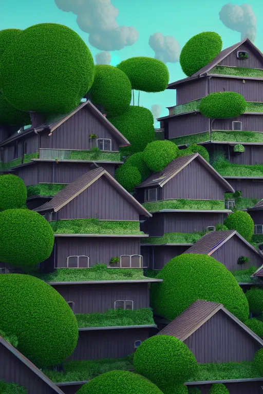 Image similar to stacked houses, solarpunk, studio ghibli, octane render, 4 k