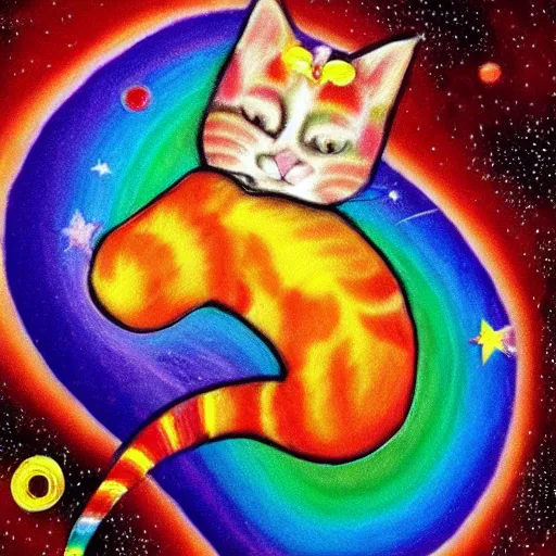 Image similar to cat riding a rainbow, galaxy, poptart