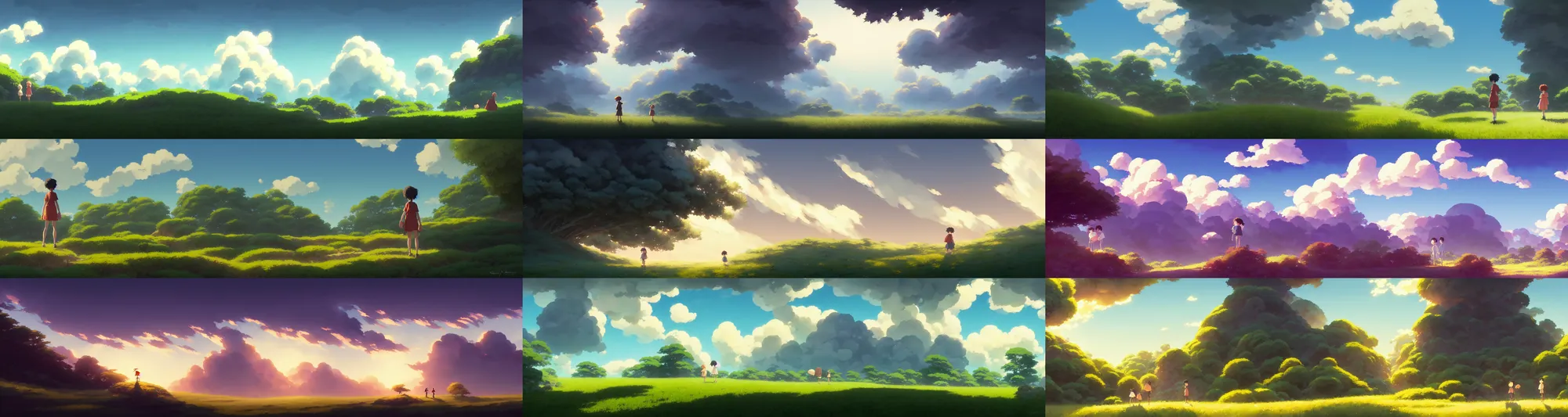 Prompt: a wholesome animation key shot of a random dramatic panorama, studio ghibli, pixar and disney animation, sharp, rendered in gouache painting, anime gouache key art by greg rutkowski, bloom, dramatic, dynamic lighting