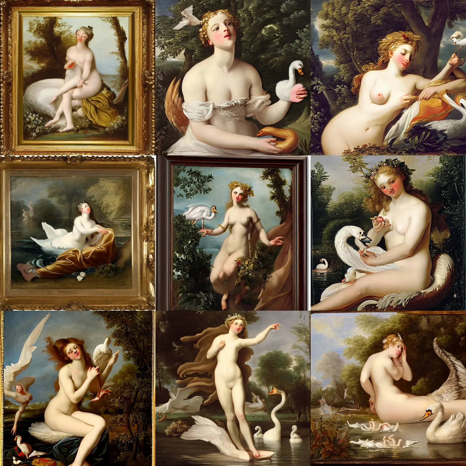 Prompt: Leda and the Swan by Boucher