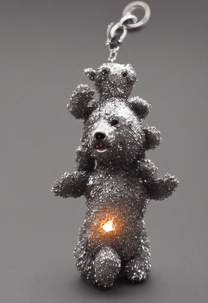 Image similar to a small cute crystal bear keychain figurine by greg rutkowski, sung choi, mitchell mohrhauser, maciej kuciara, johnson ting, maxim verehin, peter konig, 8 k photorealistic, cinematic lighting, hd, high details, dramatic, atmosphereric, trending on artstation