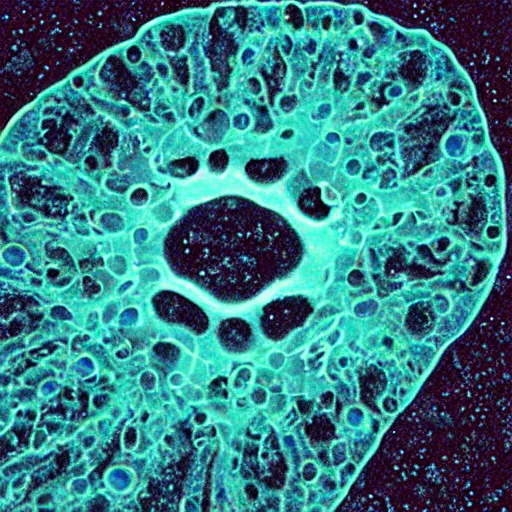 Prompt: amoeba eating infusoria, beautiful macro photography, cold ambient light