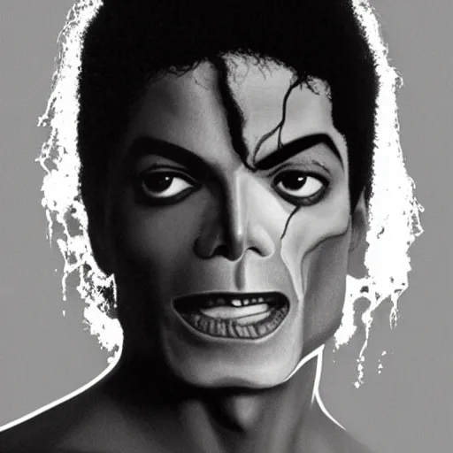 Prompt: half white half black bisected Michael Jackson facial closeup highly-detailed photo