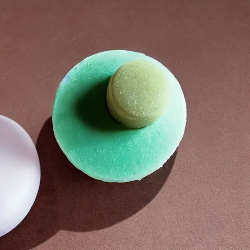 Image similar to a round soap as a head, the soap is standing in front of a mirror