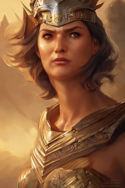 Image similar to amazon valkyrie athena, d & d, fantasy, portrait, highly detailed, headshot, digital painting, trending on artstation, concept art, sharp focus, illustration, art by artgerm and greg rutkowski and magali villeneuve