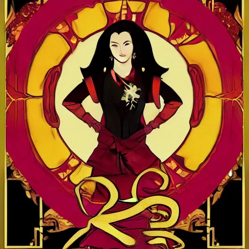 Prompt: red, gold, and black art nouveau movie poster of Princess Azula