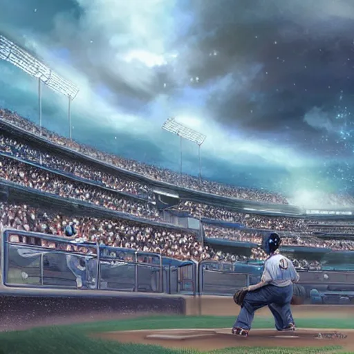 Image similar to baseball tidal wave over baseball park, concept art, by Takumi Park, dreamlike