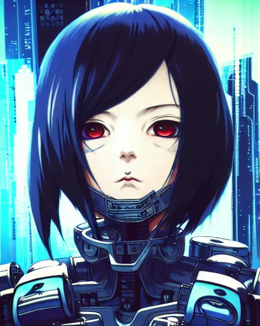 Image similar to portrait Anime cyberpunk cyborg girl in mechanical armor, blame, cute-fine-face, black-hair pretty face, realistic shaded Perfect face, fine details. Anime. Warhammer 40000, realistic shaded lighting, by Ilya Kuvshinov katsuhiro otomo ghost-in-the-shell, magali villeneuve, artgerm, rutkowski, WLOP Jeremy Lipkin and Giuseppe Dangelico Pino and Michael Garmash and Rob Rey and Tsutomu Nihei