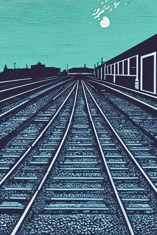 Image similar to a beautiful reduction linocut print on mulberry paper of york station platform, 8 k, frostbite 3 engine, cryengine, dof, trending on artstation, digital art, crepuscular ray, by gail brodholt