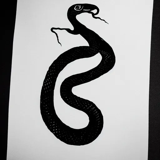 Prompt: snake tattoo outline, black ink on white paper