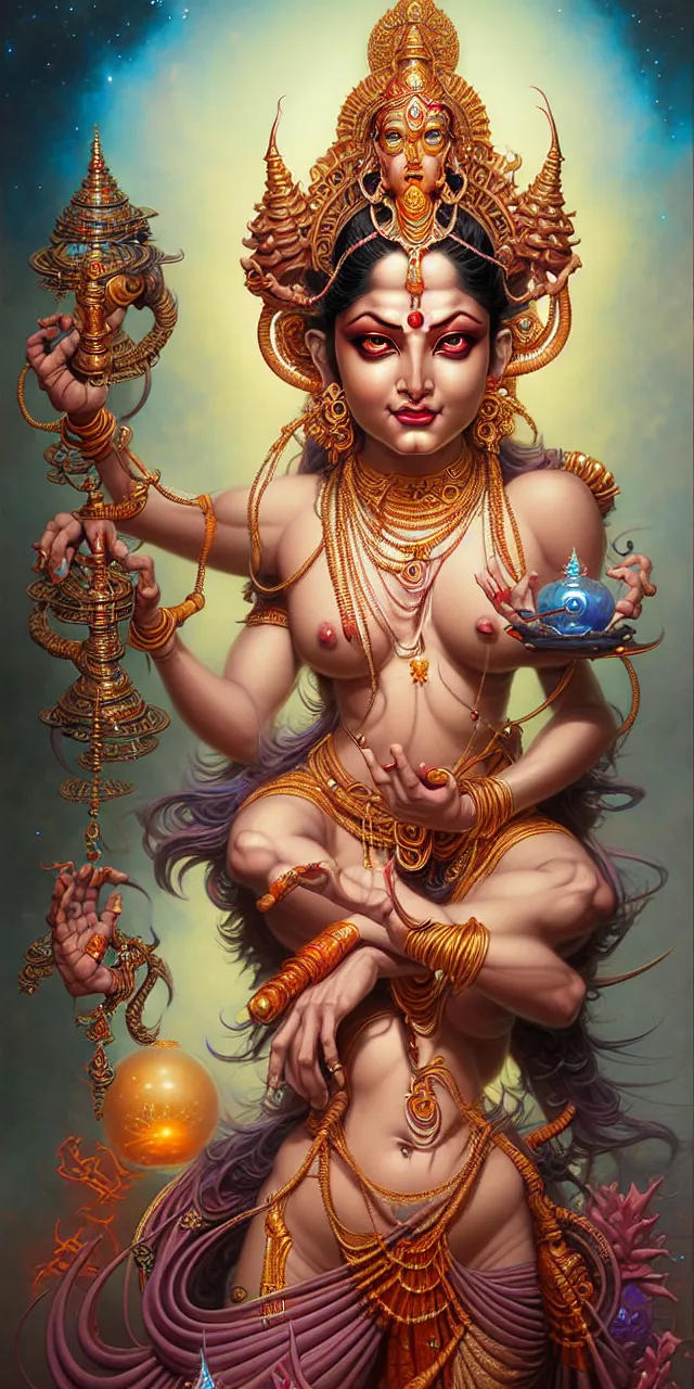 Prompt: beautiful hindu goddess fantasy character portrait, full figure, ultra realistic, intricate details, the fifth element artifacts, highly detailed by peter mohrbacher, hajime sorayama, wayne barlowe, boris vallejo, aaron horkey, gaston bussiere, craig mullins