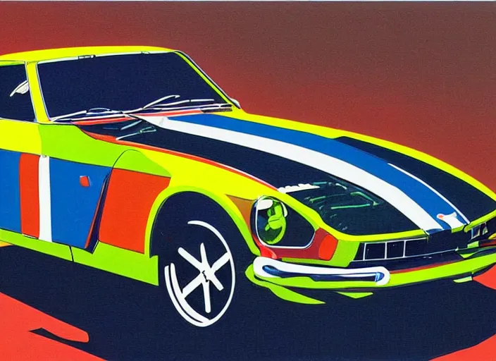 Image similar to a datsun 2 4 0 z in the art style of yaacov agam & amano, yoshitaka