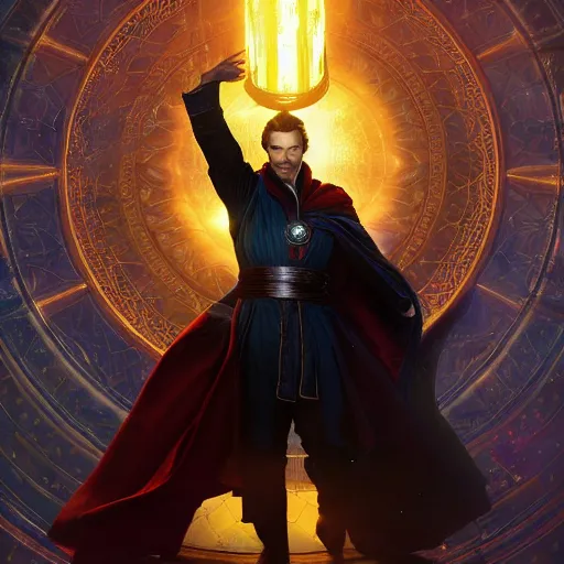 Prompt: joe biden as doctor strange, radiant light, caustics, heroic, bright iridescent light, by gaston bussiere, bayard wu, greg rutkowski, maxim verehin