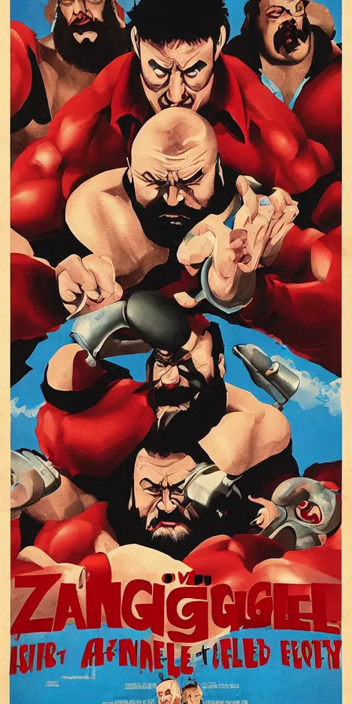Prompt: movie poster of zangief starring in amelie