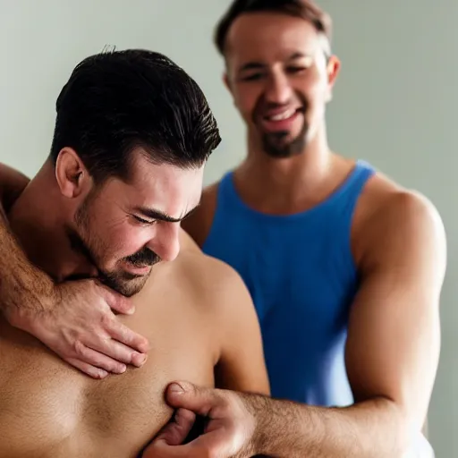 Image similar to man getting his armpits tickled by another man