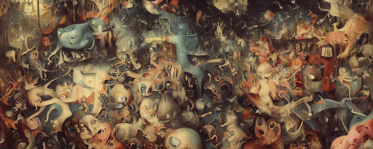 Image similar to LSD Nightmare Trip by Hieronymus Bosch and James Jean, Ross Tran, HD, hypermaximalist, 8k, surreal oil painting, highly detailed, dream like, masterpiece