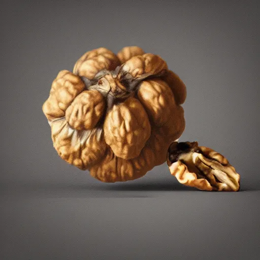 Image similar to a walnut bursting out of its shell, action shot, digital art, trending on artstation, intricate