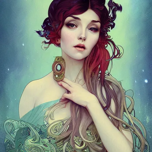 Image similar to a portrait in the style of anna dittmann and ross tran and alphonse mucha.