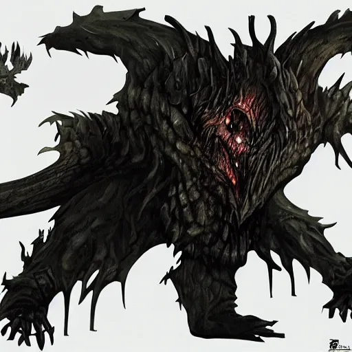 Prompt: concept art of disturbing animal, dark souls boss