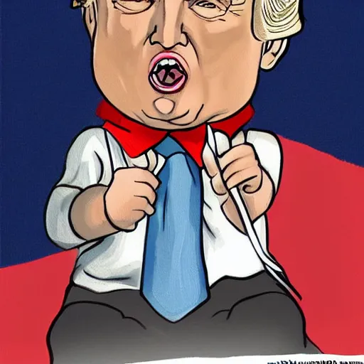 Prompt: donald trump as a baby in time out political cartoon